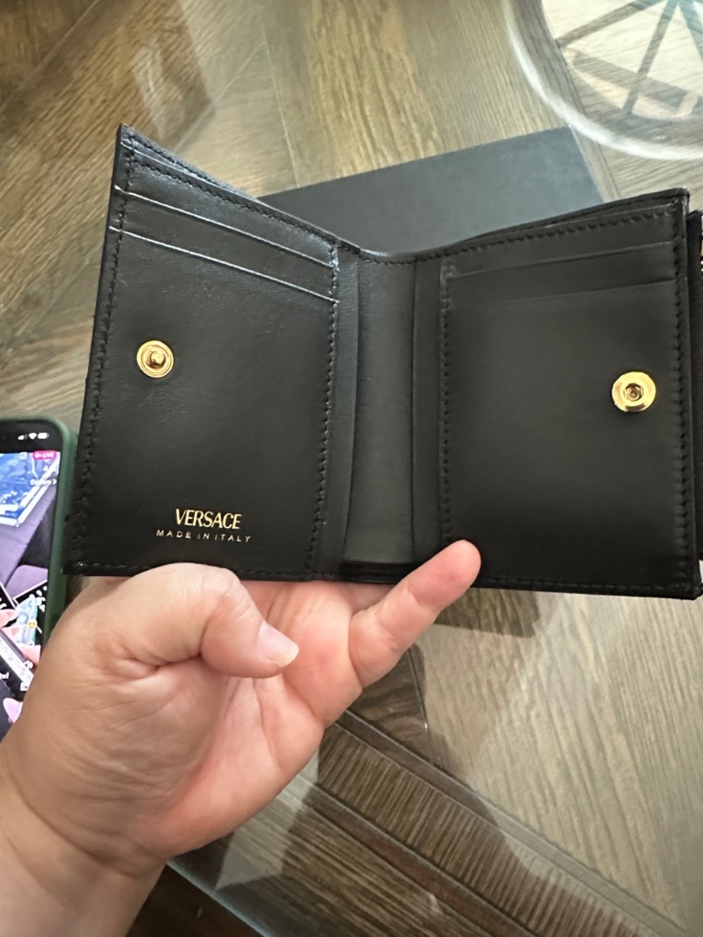 Versace Black Quilted Medusa Zip Coin Pouch with Gold Emblem - Picture 2 of 4